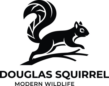 Black squirrel logo, modern wildlife icon, Douglas squirrel, animal symbol