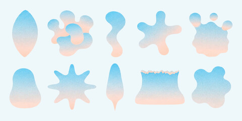 Fototapeta premium Set of abstract organic shapes with blue and pink grainy gradient texture