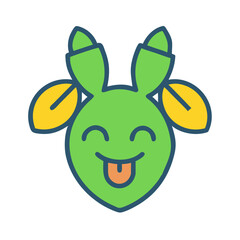 Obraz premium Playful green sprout character with leaves and tongue out