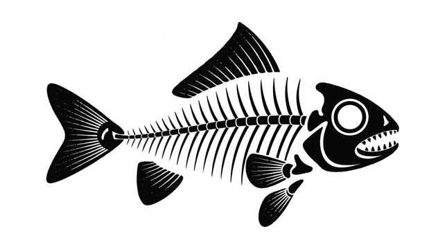 An illustration of a black and white silhouette fish skeleton.