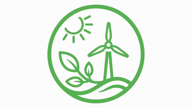 Green Energy Icon &ndash; Wind Turbine, Solar, and Nature Line Art Circle Badge