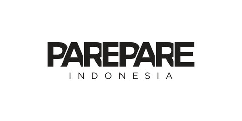 Parepare in the Indonesia emblem. The design features a geometric style, vector illustration with bold typography in a modern font. The graphic slogan lettering. © SolaruS