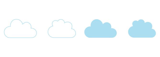 Fototapeta premium A set of four cloud shapes in different shades of blue on a white background for design and icon purposes