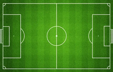 Top view soccer field background with detailed grass texture and white markings © Sondem