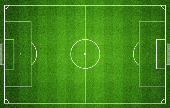 Top view soccer field background with detailed grass texture and white markings