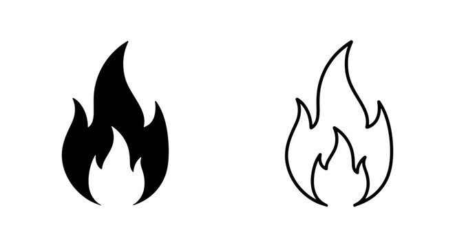 Black and white flame icons, fire symbols