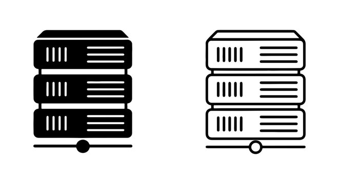 Black and white server icons on for computer network or database storage illustration