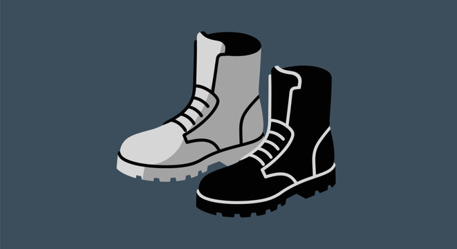 Flat vector illustration of a single grey tactical boot isolated on blue