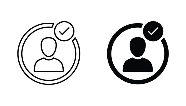 User check profile icon set for account verification and identity management systems featuring person silhouette with confirmation mark