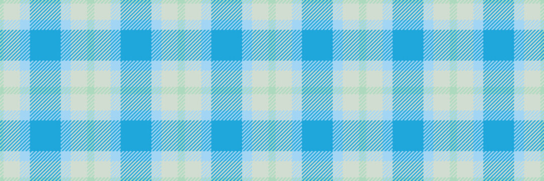 Premium pattern tartan check, national textile seamless texture. Buffalo fabric background vector plaid in cyan and white colors.