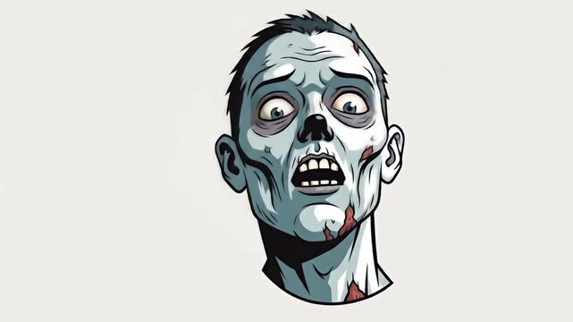 Cartoon drawing of pale zombie head with shocked expression on a neutral background