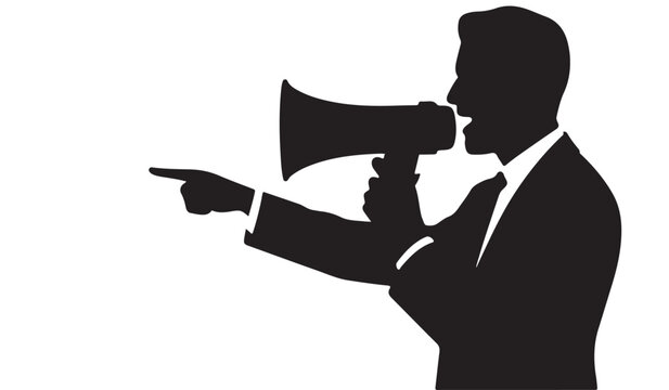 Businessman Megaphone Silhouette: Executive Making Public Announcement