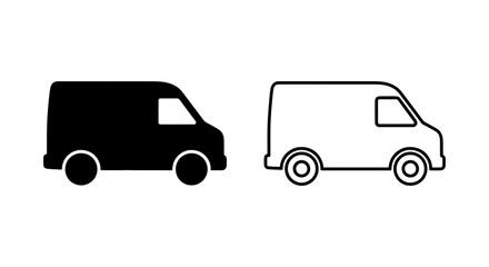 Fototapeta premium Black and white van icons side by side on a plain background