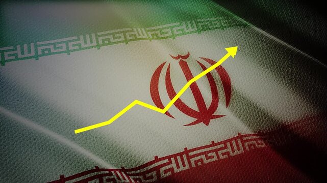 Iran Flag with Yellow Financial Graph Chart &ndash; Economic Warning, Market Volatility and Uncertainty Concept