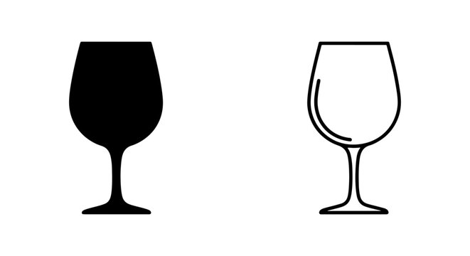 Black and white wine glass icons in simple line art style