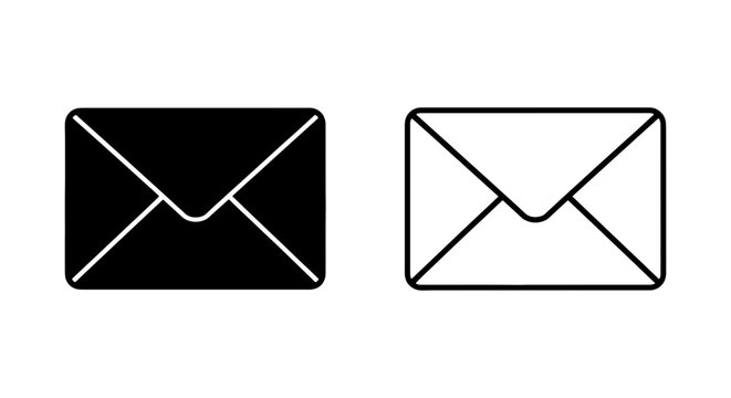Black and white envelope icons in filled and outlined style for communication or mail concepts