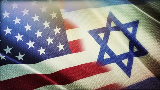 USA and Israel Flags Waving Side by Side in Wind &ndash; International Alliance, Diplomacy and Partnership Concept