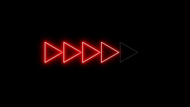 Neon Red Arrow Right Direction Animation On Black Background. Smooth forward motion loop 
