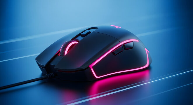 Black gaming mouse with pink light