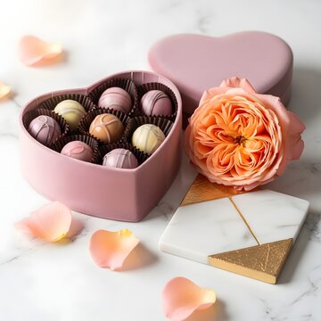 Happy birthday chocolate truffles a sweet gift with heart shaped box and rose