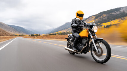 Obraz premium Motorcycling adventure on a scenic mountain road trip journey for outdoor enthusiasts