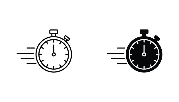 Fast stopwatch icon with motion speed lines for time management and countdown timer application