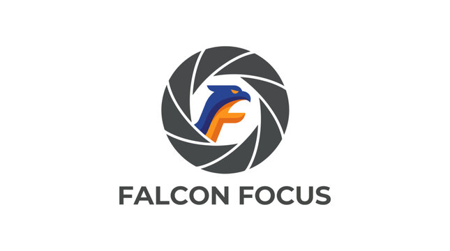 This sleek logo represents a photography brand with a falcon motif, showcasing a dynamic and sharp lens design, perfect for professional photographers and visual storytellers.