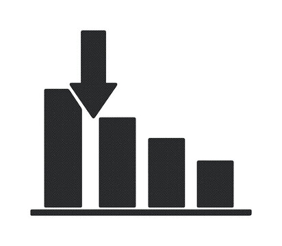 Declining bar chart vector icon, financial downturn graphic, business recession symbol, economic crisis illustration, market loss data visualization