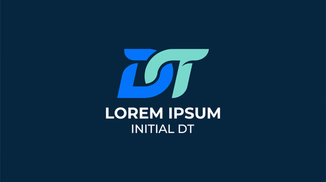 A sleek and modern logo design featuring the initials DT, composed of vibrant blue and green colors, symbolizing innovation, creativity, and contemporary branding solutions.