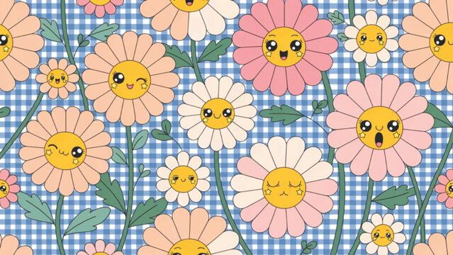 pastel daisy flowers pattern vector background

