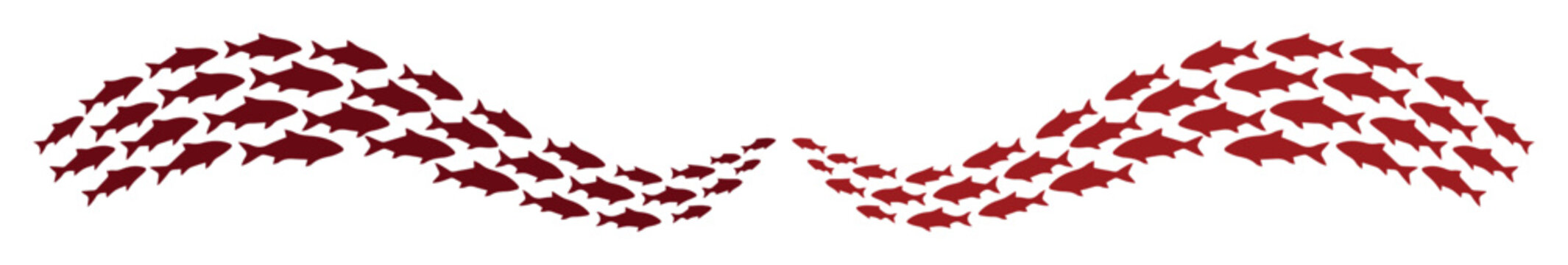 Abstract red fish shoal vector illustration, dynamic aquatic school of fish, marine life pattern, ocean wildlife graphic element, underwater ecosystem design asset