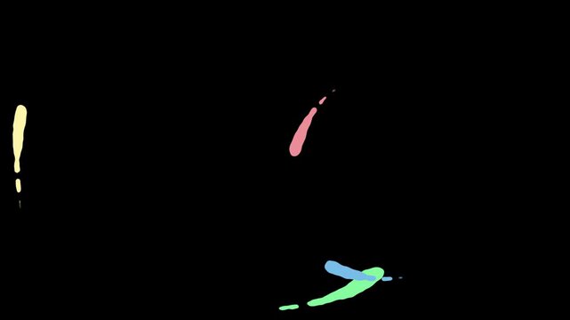 Abstract liquid motion splash animation with colorful paint drops and organic shapes moving across black background.
