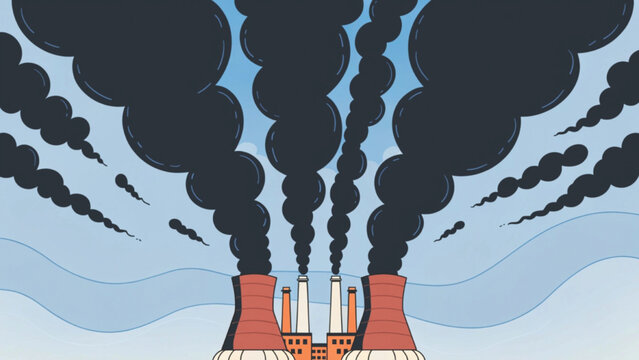 Industrial plants release smoke into the air and the sky vector background
