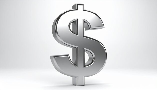 A shiny metallic dollar sign stands upright, reflecting light, symbolizing wealth and finance.