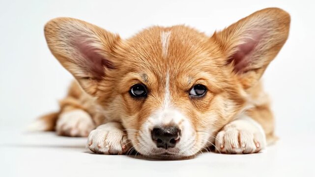Majestic dog sitting calmly against a white studio background for pet care and animal breeding commercials.
