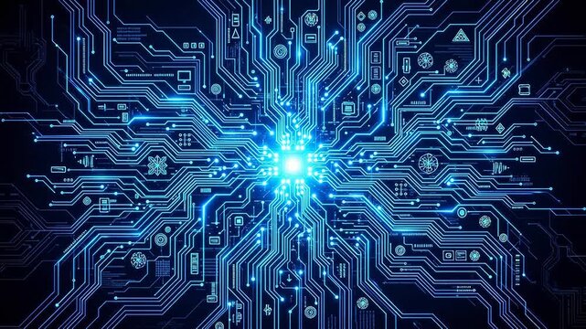 Blue glowing circuit board design representing smart infrastructure and connectivity