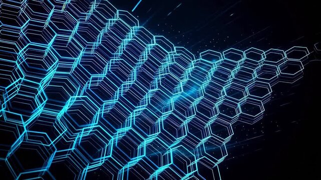 Abstract hexagonal pattern with glowing lines ideal for sleek commercial backgrounds and title sequences