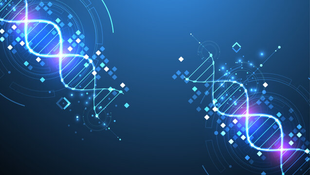 Scientific and technological background. Image of dna molecule with technological elements.