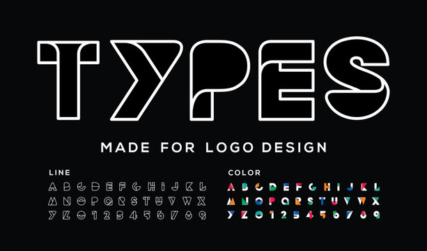 Round Colorful Ribbon Font or outline vector Geometric design.
