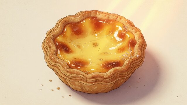 Illustration of a Portuguese egg tart with golden flaky crust