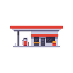 red gray gas station building, automotive fuel service, colorful illustration © point of BORT