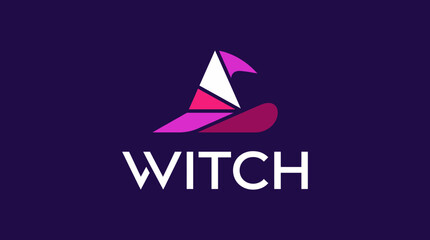 A modern logo design highlighting a geometric representation of a witch hat, symbolizing creativity and magic for a brand focused on witches and mystical themes. © Panpan