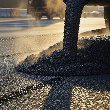 Asphalt paving on road construction site.