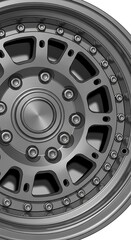 Obraz premium Close-up of a metal car wheel.