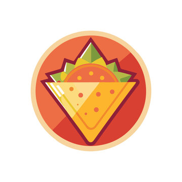 Colorful taco in a circle with orange background and beige border  mexican food icon