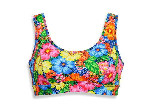 Colorful floral pattern bikini top with vibrant flowers