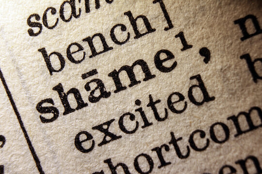 Word shame on dictionary page, macro close up