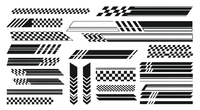 Set of black racing car decals and side stripes
