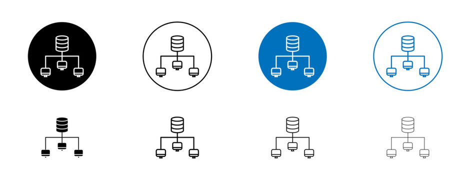 Data mining icons set in black and blue colors on white background