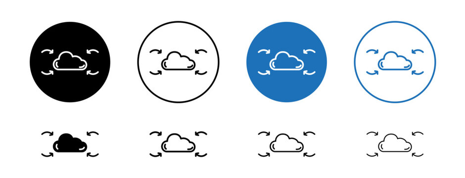 Data aggregation icons set in black and blue colors on white background